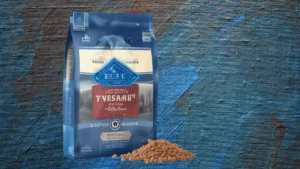 A bag of Blue Buffalo dog food representing its premium quality and price worth.